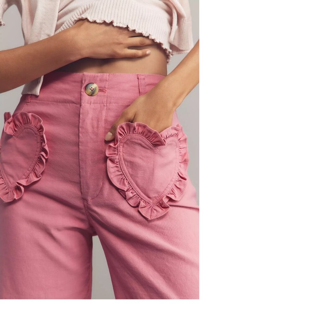 Anthropologie The Colette Heart Pocket Crop Wide-Leg Pants by Maeve 26 tall new - Picture 3 of 6
